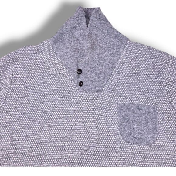 $J CREW MEN'S GRAY LAMBS WOOL JACQUARD SHAWL COLLAR SWEATER - Picture 2 of 6